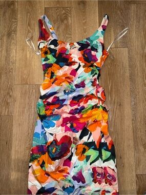Abstract Multicolor Slip Midi Dress